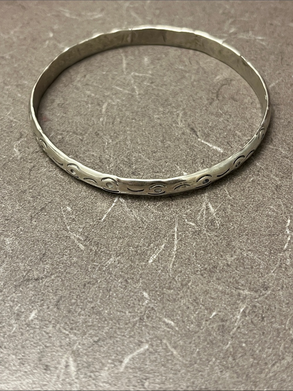 Alpaca Marked Silver Engraved Wave Bangle Bracelet 4-5” round As is